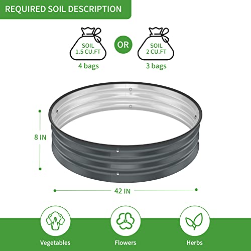 Farmgeo 42" Round Raised Garden Bed 8" Tall Magnesium-Aluminum-Zinc Stainless Steel Metal Planter Box For Vegetables Flower Ground Planter Box-British Herb Patio（Gray） #TOP1