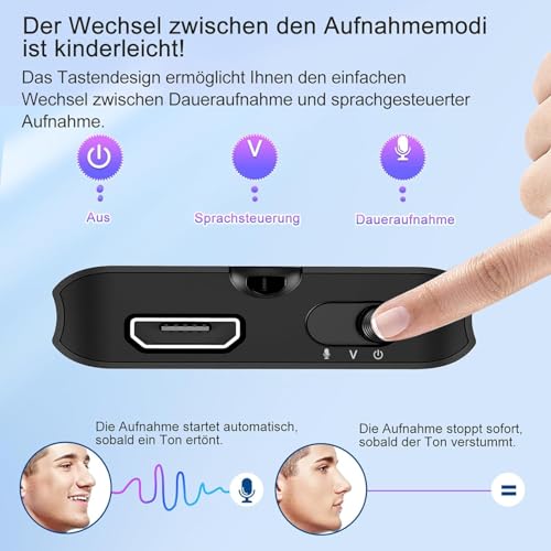 Mini Diktiergerät mit eingebautem Magnet, 16G Ultradünn nur 0,95cm, Sprachaktivierung & DSP-Rauschunterdrückung, One-Touch-Aufnahme, Tragbares Aufnahmegerät für Meetings, Interviews