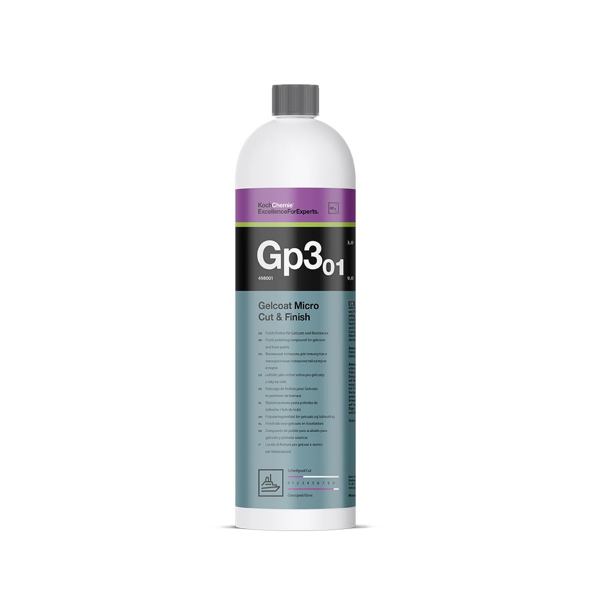 Koch Chemie Gelcoat Micro Cut & Finish - Pulidor para barcos y gel, 1 litro con cera de carnauba, abrillantador de alto brillo con barniz, abrillantador para barcos, fibra de vidrio