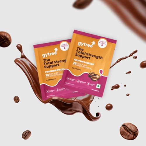 Image of Gytree Plant Protein for Women|Vegan Dual Protein|26g Canadian Pea & Brown Rice Protein|All Amino Acids|Weight Loss,No Bloating|No Preservatives,No Added Sugar|Cafe Mocha (216g,6 Sachets)
