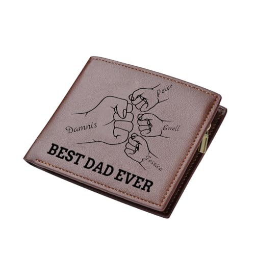 Best Dad Ever Personalized Leather Wallet,Custom Double-Sided Printed Bifold Wallets with Engraved Name and Portrait,Fathers Day Birthday Gifts for Dad Grandpa