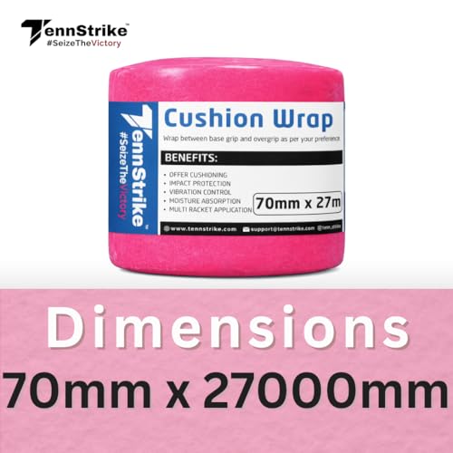 Image of 27 Metre x 70 mm Cushion Wrap for Badminton, Tennis & Pickleball Rackets | Shock & Vibration Control | Moisture Absorbing Cushion | Pro Player Use | Yellow Color (Red-Pink)