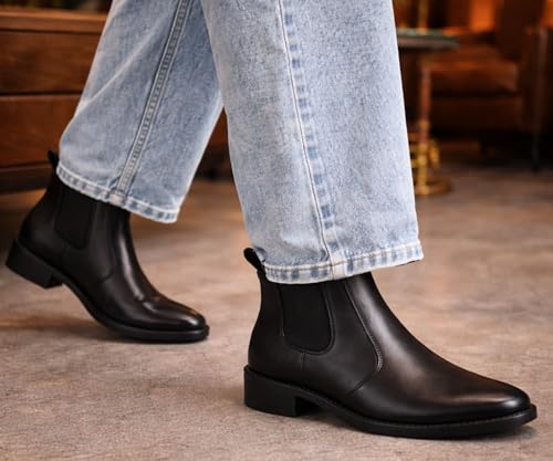 Image of Kraasa Men's Synthetic Leather Chelsea Boots - Slip-On Ankle Boots with Elastic Side Panels & Low Heel, Formal Casual Wear