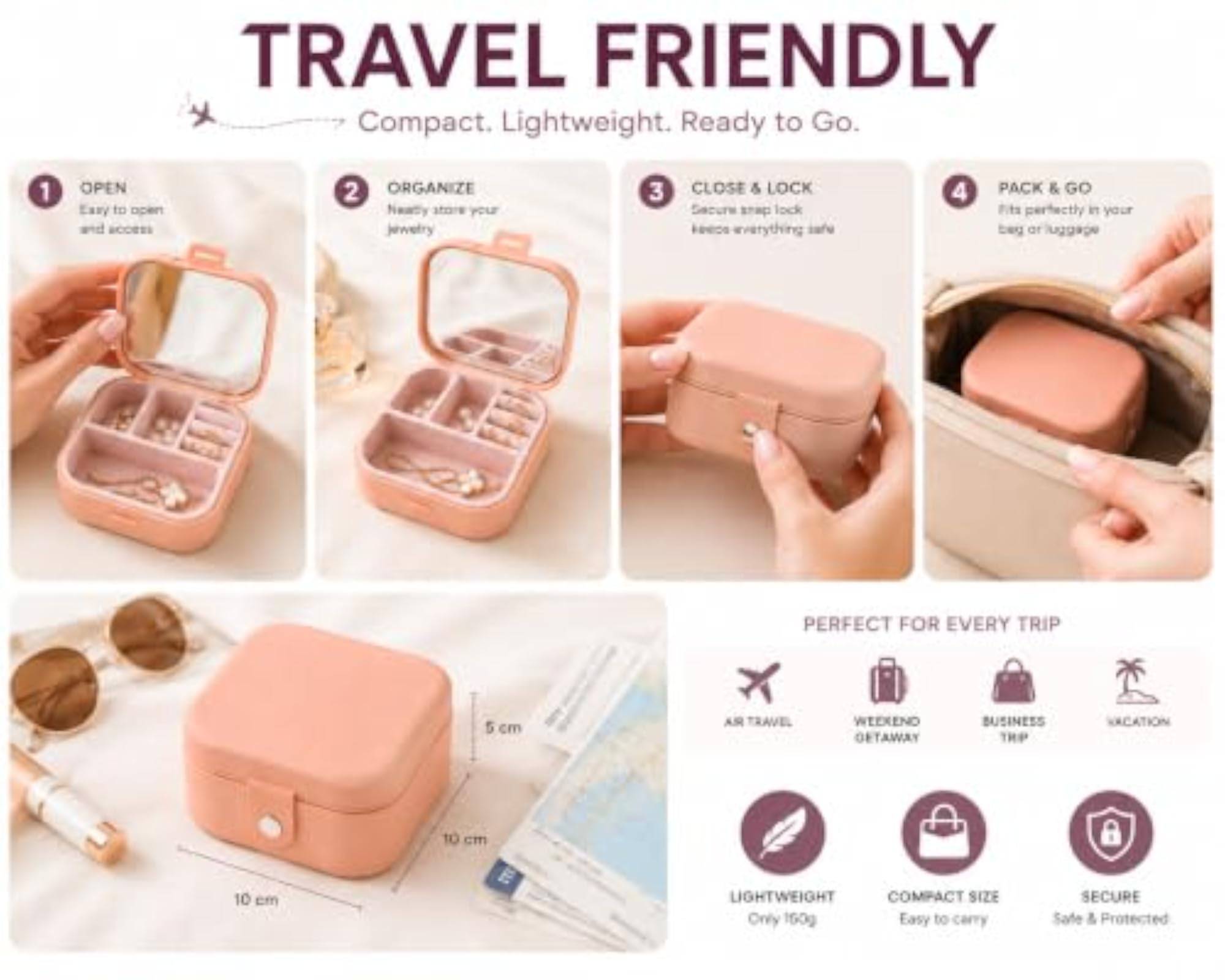 Travel Jewelry Organizer Box with Mirror, Portable Case