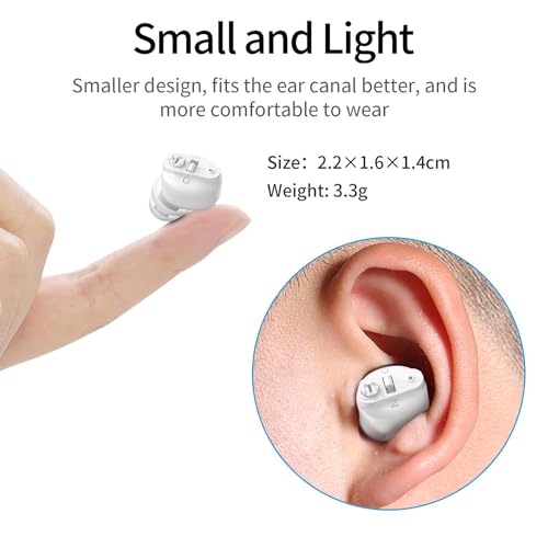 Image of Aika Rechargeable Hearing Aid with Adjustable Sound Amplifier - Ideal for Elderly and Deafness - Includes Charging Case (1 Pcs, White, for Both Ear)