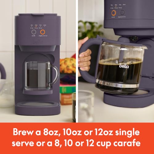Image of BELLA VersaBrew 2-in1 Coffee Maker, K-Cup compatible, Brew 3 Sizes Carafes & Single Serve Cups, Dishwasher Safe Reusable Filter & Filter Holder, Iced Coffee Function, 60oz Tank, Plum