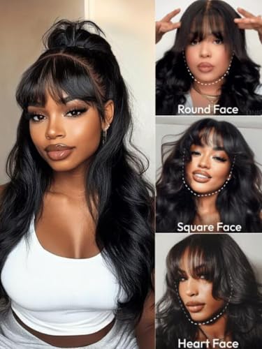 Image of KLAIYI Bye Bye Slip Loose Body Wave Precut 7x5 HD Lace Front Wigs Human Hair 180% Density Drawstring Pre Plucked Bleached Knots 3S Ready to Wear and Go Wig with Curtain Bangs Beginner Friendly 26Inch