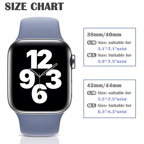 Sport Band Compatible with Apple Watch iWatch Bands 38mm 40mm 42mm 44mm,Soft Silicone Strap Wristbands for Apple Watch Series 3 Series 5 Series 6 Series 4 Series 2 Series 1 Series SE Women Men Pack 3 - Thumbnail 4