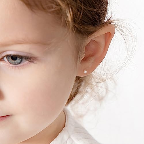 18k Yellow Gold 3mm-6mm Girls' Classic Cultured Pearl Safety Screw Back Earrings - Freshwater Cultured Pearl Earrings for Infants, Toddlers, Little Girls, and Teens3