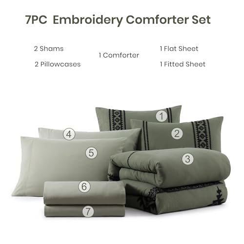 Image of MaiReve Embroidery Oversized King Comforter Set 7 Pieces Bed in a Bag