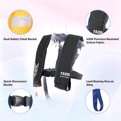 Image of Inflatable Life-Jacket for Adults| Life-Vest Inflation-PFD with Whistle| Automatic & Manual Lightweight Supports up to 300 lbs for Kayaking Fishing Boating