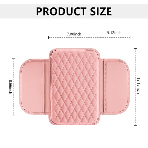 Image of Stacool Upgraded Car Center Console Cover,Microfiber Leather Car Armrest Cover Cushion with 2 Storage Bags,Universal Car Armrest Storage Box (Pink)