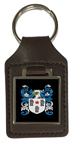 Porte-clés en cuir marron authentique gravé blason de famille des parcs