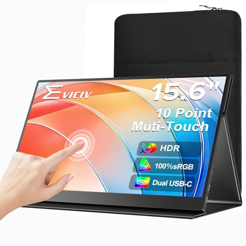 EVICIV Portable Monitor Touchscreen 15.6 FHD 1080P IPS 10-Point Touch Screen Monitor & Speakers, HDMI USB C Eye-Care Travel External for Laptop Computer PC Phone Switch, VESA & Smart Cover