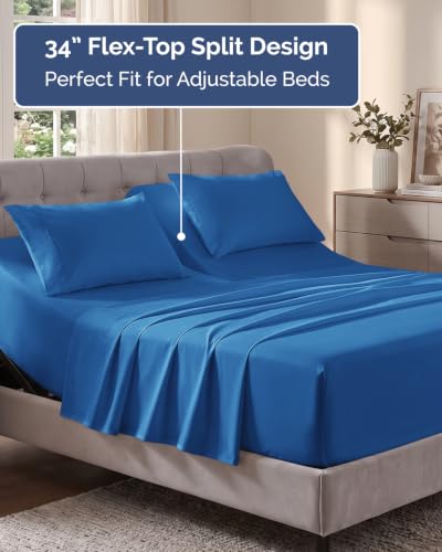 Image of Flex Top Split Head King Sheet Set - 4 Piece Extra Deep Sheets - Royal Blue