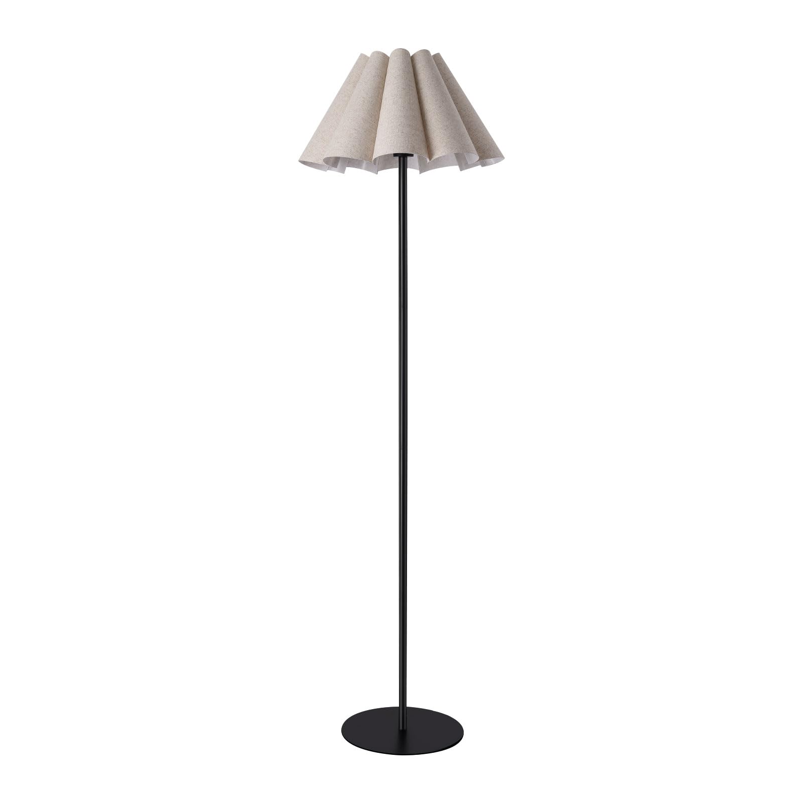 KUNJOULAM Modern Floor Lamp, Black Pole Floor Lamps, Simple Design Tall Lamp with Beige Lampshade, Standing Lamp for Living Room, Bedroom, Office, Home