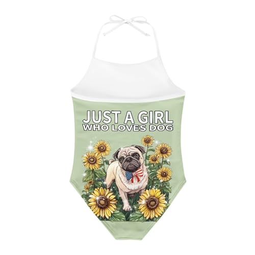 Image of Cute Backless One Piece Swimsuits for Girls Adjustable Halter Strap Bathing Suit Beach Swimwear for Girls