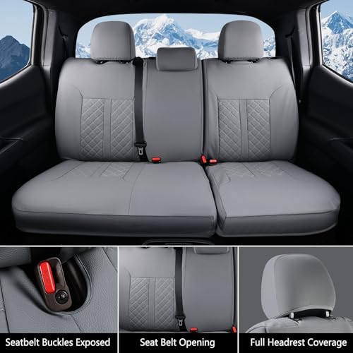 Image of Truckiipa Seat Covers for Tacoma Full Set Leather Truck Seat Covers Waterproof Car Seat Cover Cushion Custom Fit for 2005-2015 Toyota Tacoma Double Crew Cab, Full Set, Gray