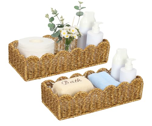 Image of Toilet Paper Storage Organizer Basket, Scalloped Decorative Baskets for Over Toilet Shelves,Water Resistant & Easy Clean Handmade for Tank Top & Counter