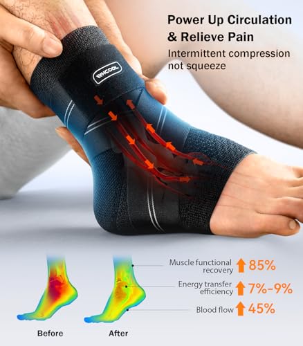 Image of Flat Knitting Ankle Brace For Women&Men, 7-Zone Dynamic Compression Sleeve w /Flex Strap,Foot Support For Sports, Sprained Ankle, Achilles Tendonitis, Plantar Fasciitis Relief(Pack of1)S, Black