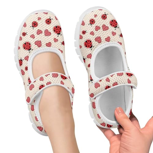 JoyLamoria Red Ladybug Girls Slip on Barefoot Shoes Toddler and Little Girls Flats Shoes Lightweigth Walking Shoes Mary Jane Sneakers3