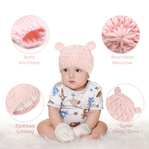 Image of RAOEXI Unisex Baby Toddler Hat and Mitten Set Winter Knitted Thick Warm Beanie Cap Gloves for Infant Boys Girls