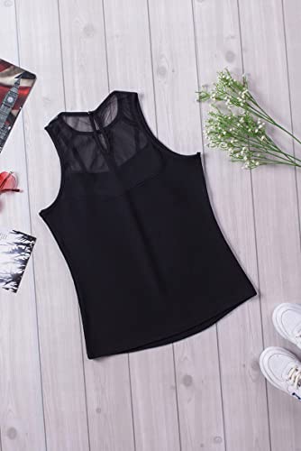 Débardeur sexy en maille transparente et col rond noir S