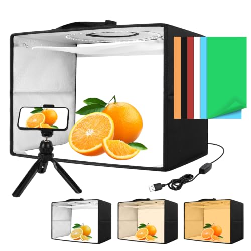 Light Box with Tripod 12/16/20/24/32 Inch Lightbox with CRI>95 120 White Warm LED Light Beads. Portable Photo Light Box with 6 Colors PVC Backdrops. Dimmable Shooting Tent Kit for Studio Photography