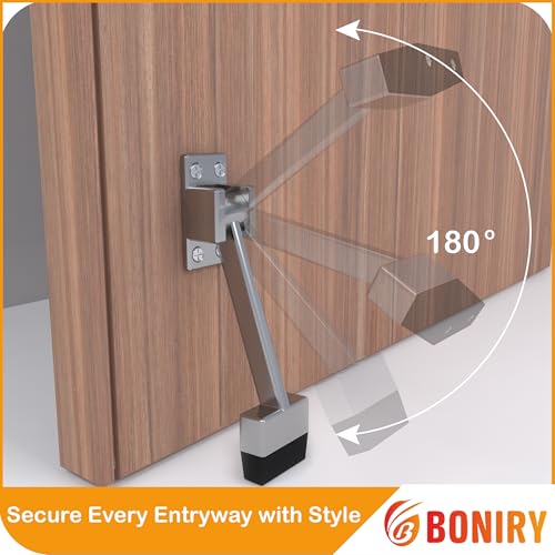 Image of Boniry Heavy-Duty Door Stopper with Adjustable Rubber Grip | Wall-Mounted Door Holder for Wooden and Metal Doors | Durable and Easy Install (Silver Matt)