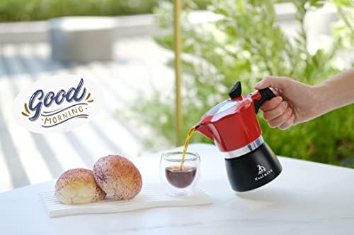 NEALMART Stovetop Espresso Maker, Red Premium Aluminum Moka Pot 3 Espresso Cups, Percolator Coffee Pot, Italian Coffee Maker Greca Coffee Maker for Cappuccino or Latte