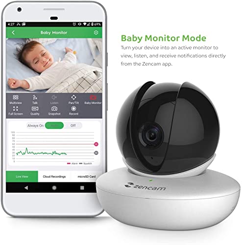 Zencam Wifi Camera, Pet Dog Camera, Nanny Cam With Two-Way Audio, Baby Monitor With Cell Phone App, Pan/Tilt Wi-Fi Wireless Ip Camera, 2.4Ghz Only, Micro Sd Card, Rtsp, Cloud, Night Vision, M1W #TOP2