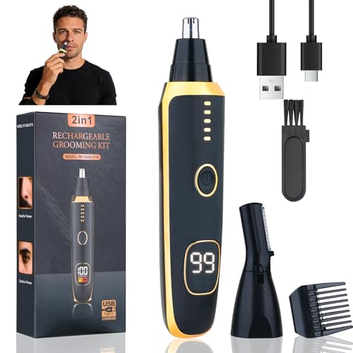 Yunmiss LED Display Eyebrow & Nose Hair Trimmer Clipper for Men Women,2026 Rechargeable 2 in 1 Painless Ear & Facial Hair Trimmer with Powerful Motor and Dual-Edge Blades Easy Cleansing (Black)