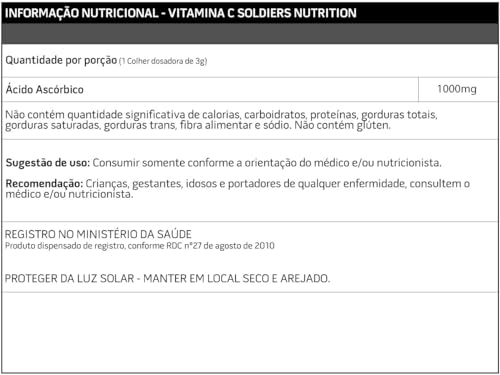 Vitamina C em Pó - Ácido Ascórbico 1Kg - 100% Puro Importado - Soldiers Nutrition