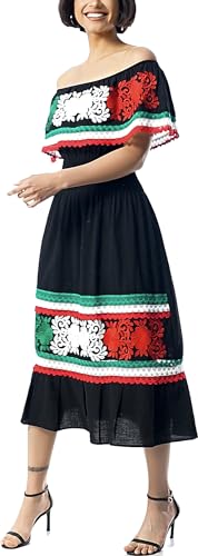 Image of YZXDORWJ Women Embroidered Mexican Peasant Casual Sexy Lace Off-Shoulder Long Dress