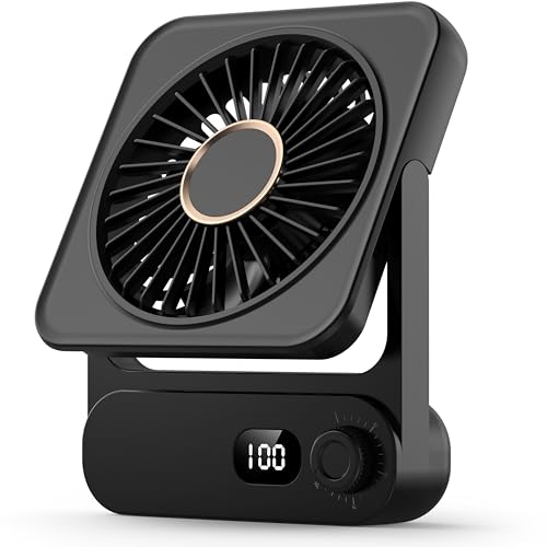 Biswitif ポータブル マグネット式 卓上扇風機 強力マグネット搭載 スチール面にピタッと固定 100段階風量調節＆LEDモニター搭載 3800mAh大容量バッテリー 最大8時間連続使用 静音設計(20dB) 365日間保証付き ブラック