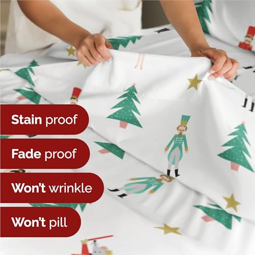 Twin XL Christmas Nutcracker Ballet Sheet Set - Holiday Xmas Pattern Bedding Set - Deep Pockets - Snug Fit - 3 Piece - Wrinkle Free - Cozy Festive Winter Holiday Sheets for Women, Men, Kids & Teens