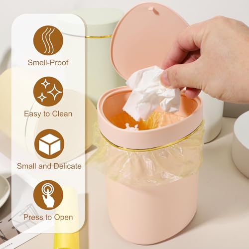 Miniatura 6 de Quarkzman Mini Cubo De Basura Con Tapa, Pequeño Cubo De Reciclaje Para Escritorio Cubo De Basura Bonito, 2.2l 0.5 Galón Adecuado Para Oficina Baño Cocina Sala Dormitorio, Rosa