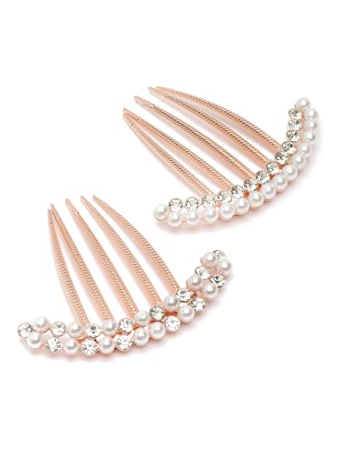 Image of Vogue Hair Accessories Golden And White Pearl Comb Hair Clip For Women