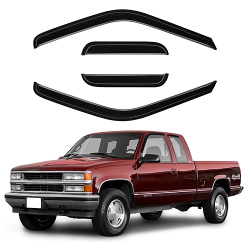 Image of Canvcle Window Visors Rain Guards for 1988-1999 Chevy /GMC C /K1500 2500 3500 Extended Cab Accessories, Outside-Mount Tape-On Side Window Wind Deflectors Vent Visors Shades Rainproof 4PCS