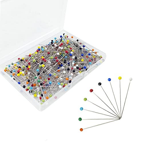 Sewing Pins, 1.5 Inch Glass Ball Head Pins, Multicolor Straight Quilting Pins, Drawing Pin with Clear Plastic Box, for Sewing DIY, Dressmaker & Jewelry Decoration(400 Count)