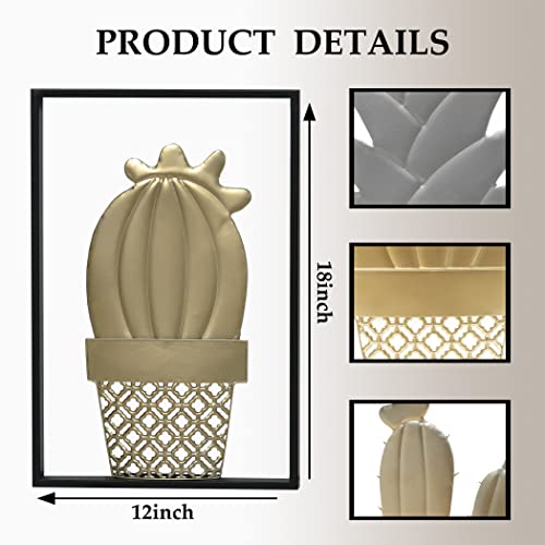 Haigopa 3 Pieces Cactus Pineapple Metal Wall Decor Plant Modern Art Abstract Sculptures Gold Black For Office Home Hanging Living Room Bedroom #TOP3