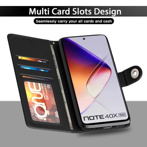 Image of Pikkme Flip Cover Leather Finish | Inside TPU with Card Pockets | Wallet Stand and Shock Proof | Complete Protection Button Flip Case for Infinix Note 40X 5G(Black)