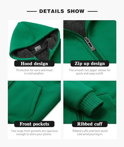 Image of SECOOD Kids Hoodie Fleece Jacket Warm Sherpa Lined Zip Up Hooded Sweatshirt Soft Winter Coat Boys Girls School Outerwear