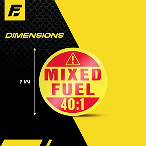 Image of Fuel Stickers Mixed Fuel 40:1 Sticker, Gas Oil Mix Labels for Outdoor Fuel Power Equipment (2 Cycle) - Weather Proof, Extreme Stick, Commercial Grade - USA Made (1 inch Round), 4 Labels