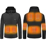scosao Chaqueta con Calefacción Hombre Recargable USB Chaquetas Calefactables A Prueba de Viento Abrigo Gorro Calefactable de Invierno Chamarra para Caza Pesca Moto Esquí Camping,Black,M