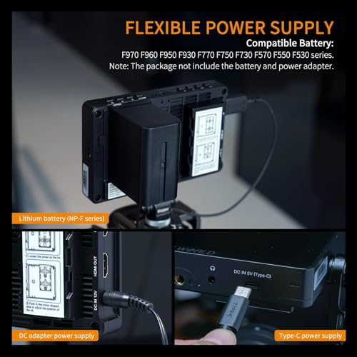 Image of FEELWORLD F5 Prox 5.5 Inch 1600nit High Bright DSLR Camera Field Monitor Touchscreen Waveform 3D LUT F970 External Kit Install for Power Wireless Transmission 1920x1080 4K HDMI in Out Type-c Input