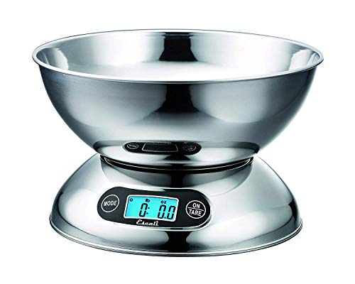 Escali Rondo Contemporary Kitchen Bowl Scale 2-Quart Dishwasher Safe Bowl Measures Liquids and Dray Ingredients LCD Digital Display 11lb Capacity Stainless Steel
