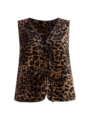 Floerns Women's Plus Size Cheetah Vest Sleeveless Tie Front Leopard Going Top Tops