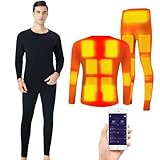 Men's Heated Thermal Underwear Set, Smart APP Temperature Adjustment Electric Heated Long Johns Heated Clothing With 20 Heating Zones, Winter Outdoor Sports Heated Underwear(2XL)