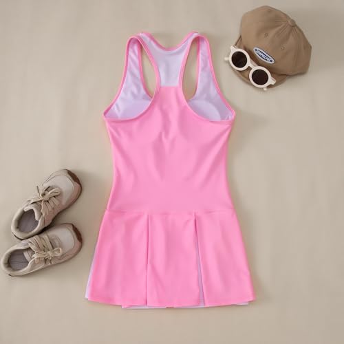 Image of IZYJOY Kids Girls Tennis Golf Dress Outfit Sleeveless Racerback Dresses with Shorts Pockets Sport Athletic 2 Piece Sets